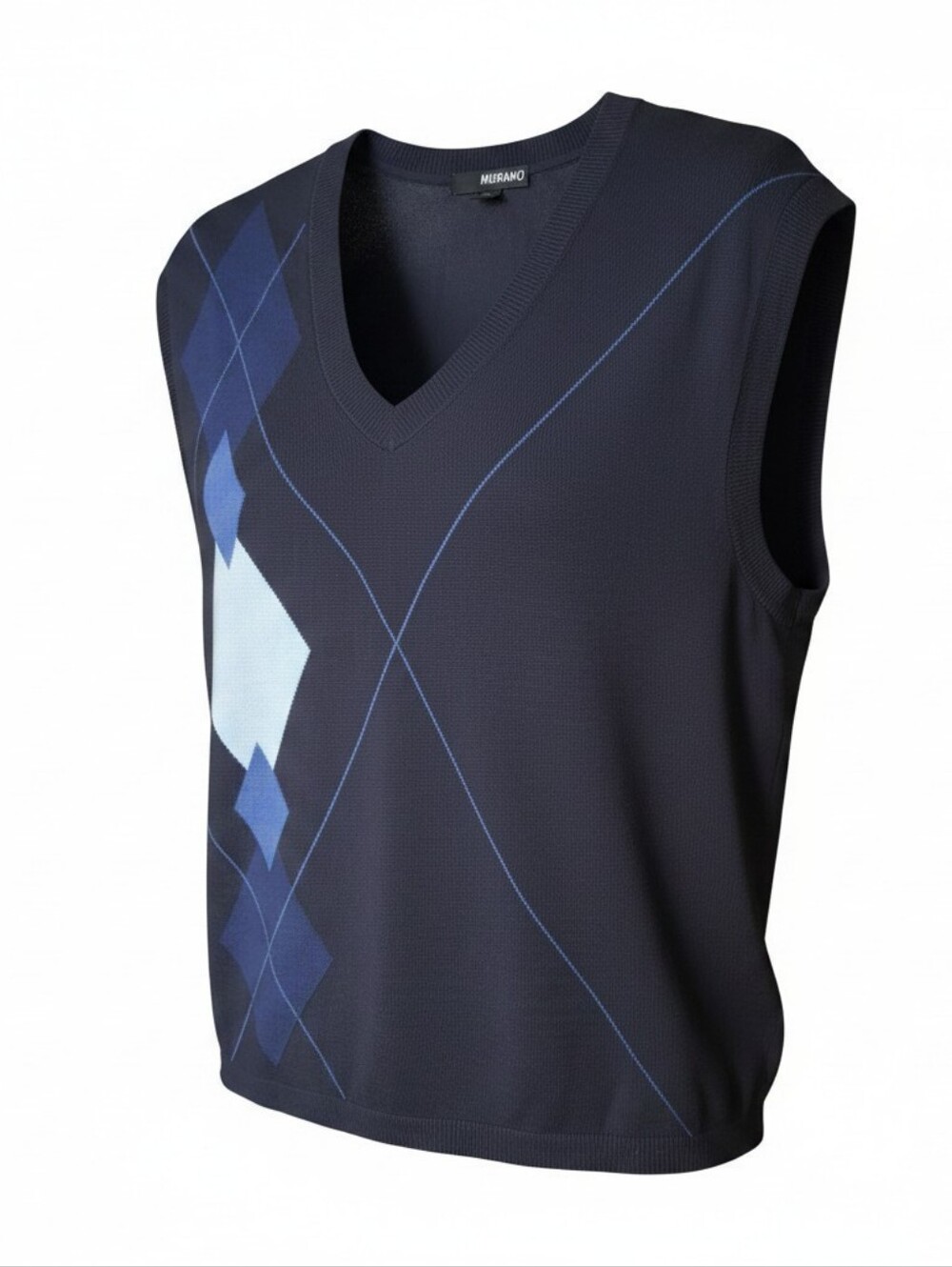 Murano Men's Argyle V Neck Sweater Navy Blue US Size L